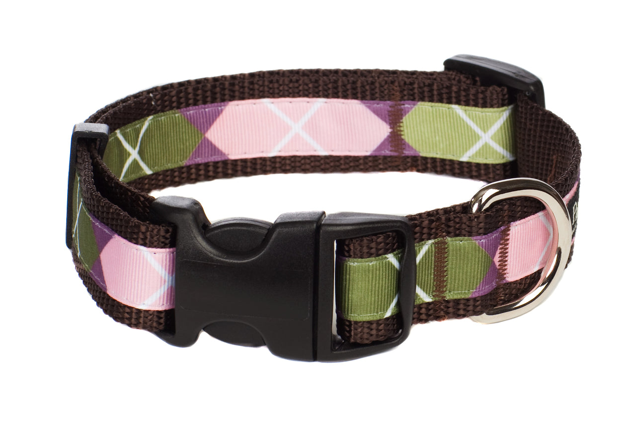 Sweet Pea Dog Collar - Pink Argyle