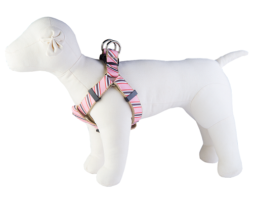 Yorkshire Dog Harness - Dad's Tie Pink on Tan