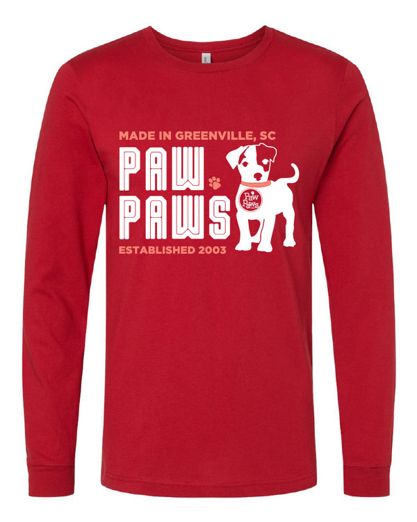 Long Sleeve Paw Paws Canvas Red T-shirt