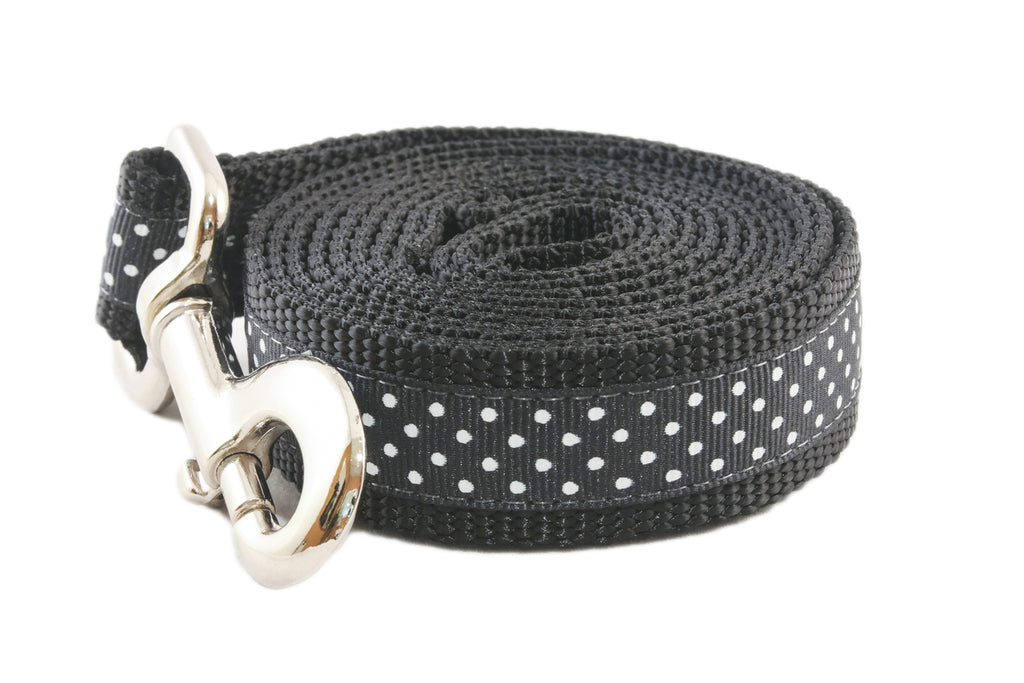 Pembroke Polka Dot Dog Leash-Black