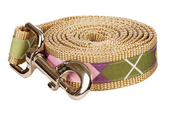 Sweet Pea Dog Leash - Pink Argyle on Tan