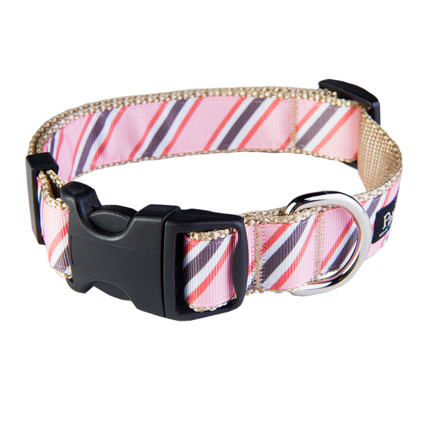 Yorkshire Dog Collar - Dad's Tie Pink on Tan