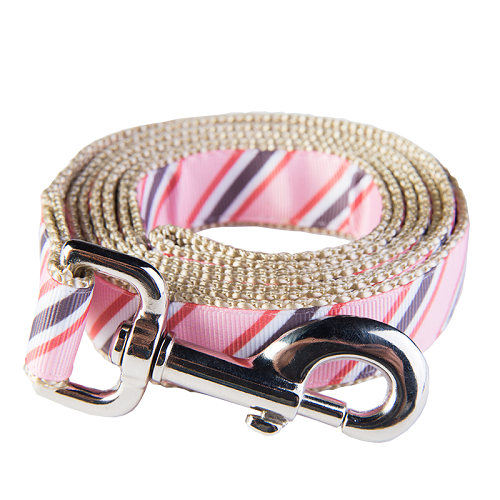 Yorkshire Dog Leash - Dad's Tie Pink on Tan